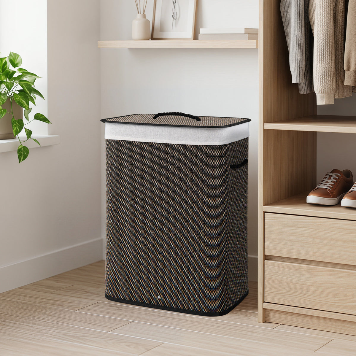 19 Gal Capacity Bamboo Clothes Hamper with Removable Liner and