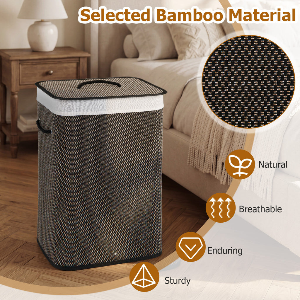 19 Gal Capacity Bamboo Clothes Hamper with Removable Liner and