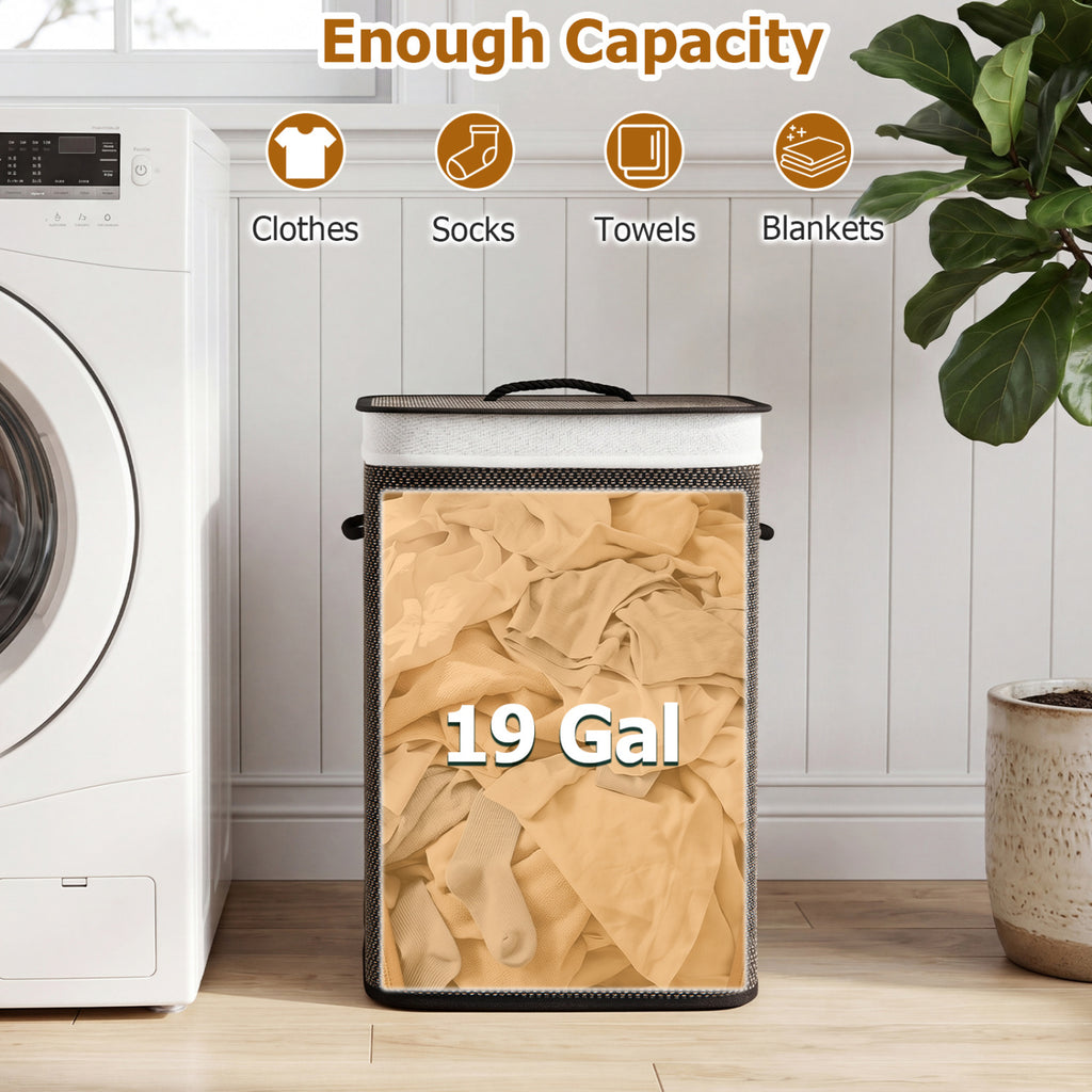 19 Gal Capacity Bamboo Clothes Hamper with Removable Liner and