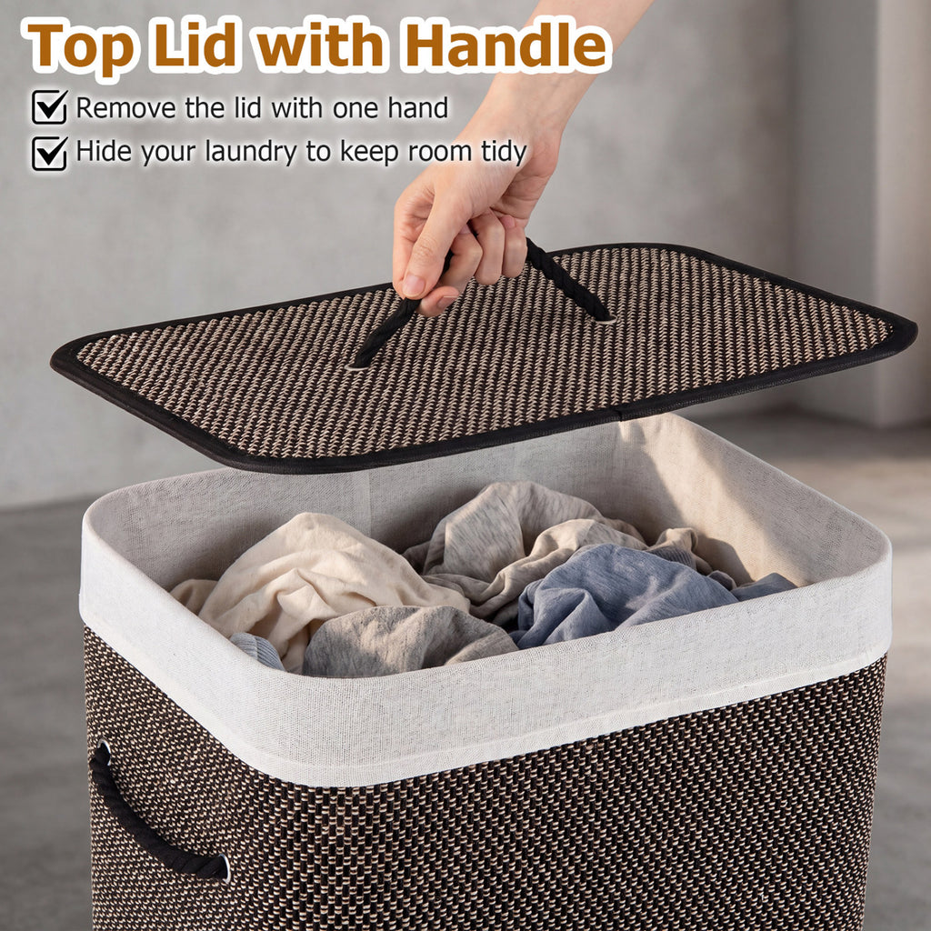 19 Gal Capacity Bamboo Clothes Hamper with Removable Liner and