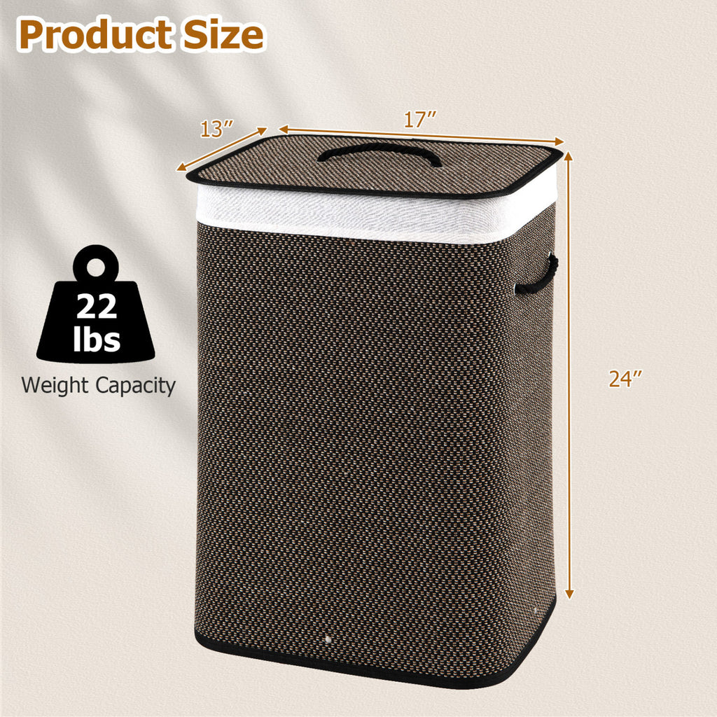 19 Gal Capacity Bamboo Clothes Hamper with Removable Liner and