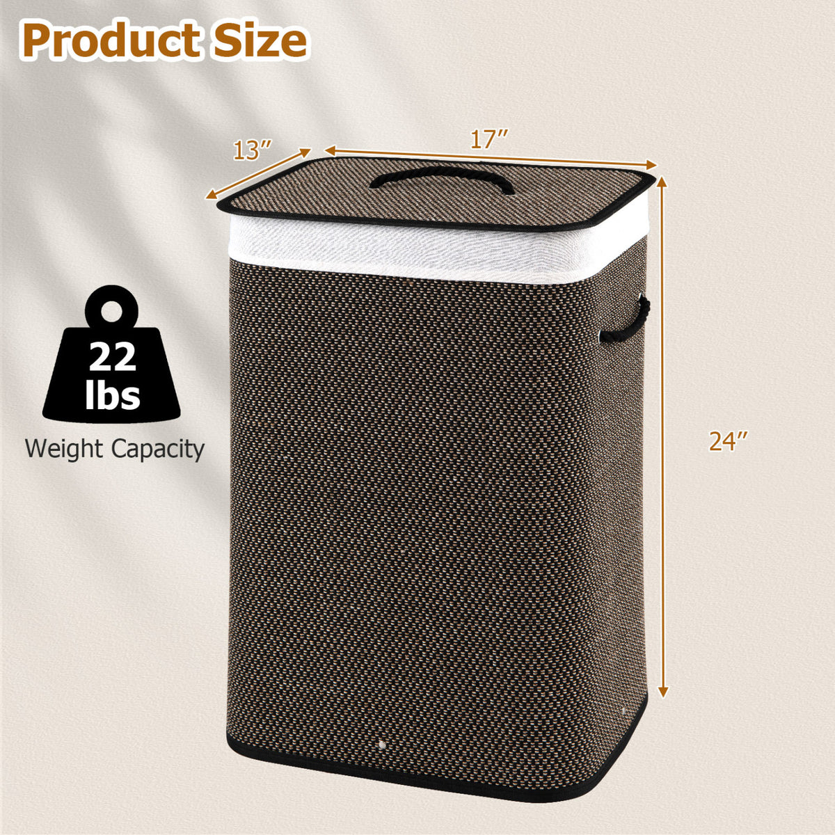 19 Gal Capacity Bamboo Clothes Hamper with Removable Liner and