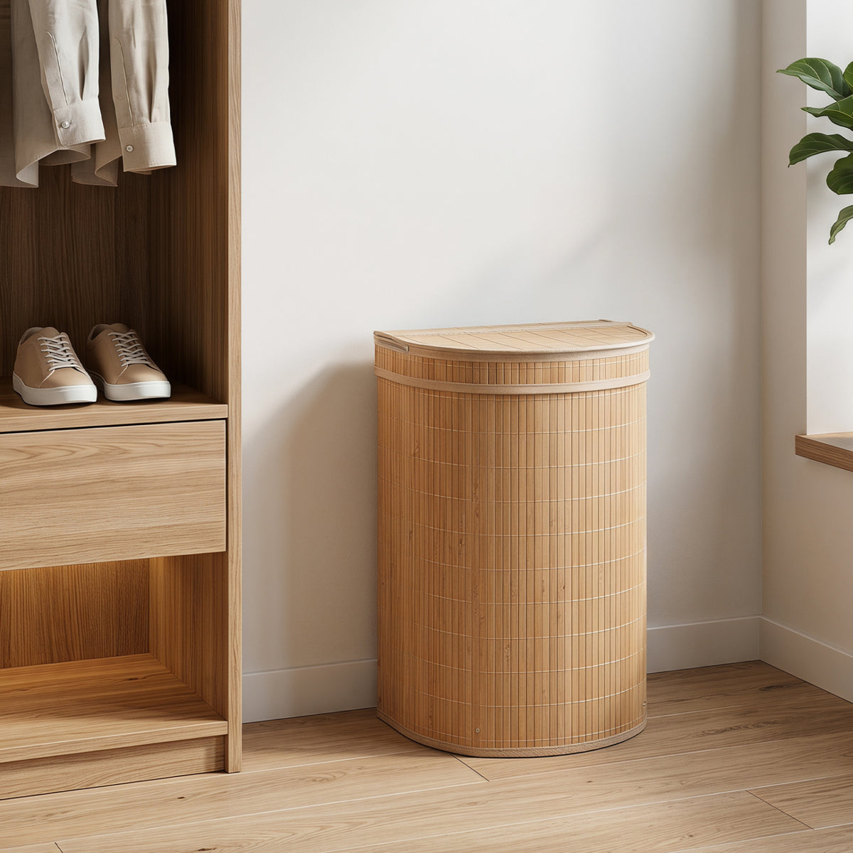 19 Gallon Bamboo Laundry Hamper with Zippered Lid - Semi-cylinder, Natural