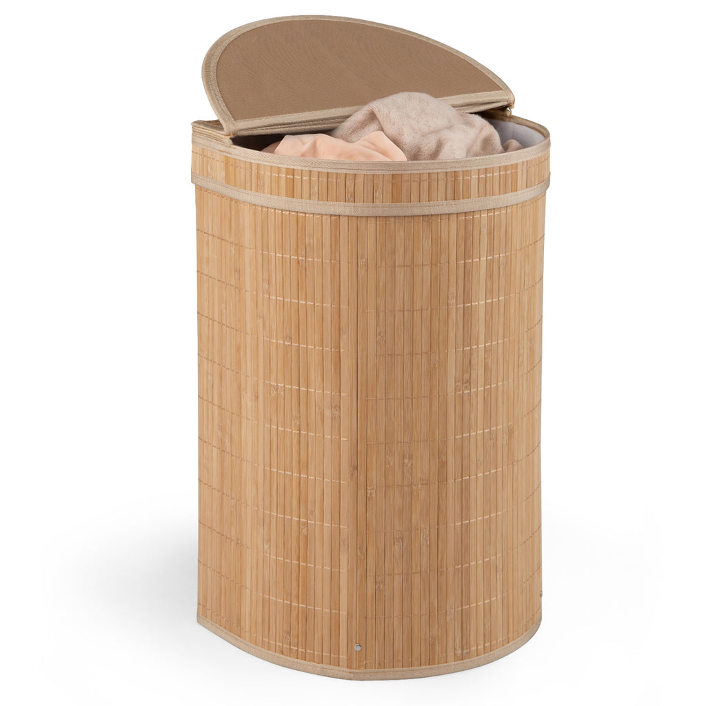 19 Gallon Bamboo Laundry Hamper with Zippered Lid - Semi-cylinder, Natural
