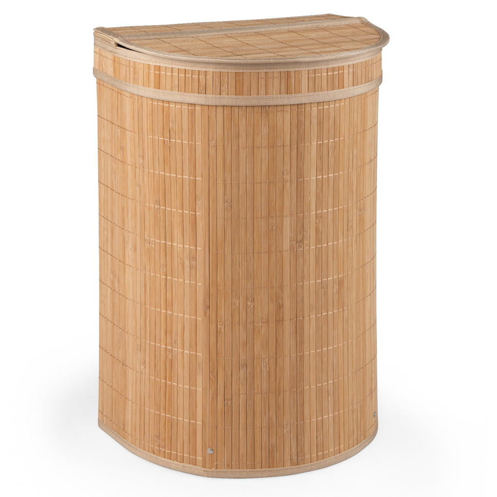 19 Gallon Bamboo Laundry Hamper with Zippered Lid - Semi-cylinder, Natural