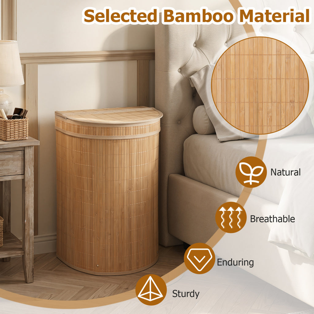 19 Gallon Bamboo Laundry Hamper with Zippered Lid - Semi-cylinder, Natural