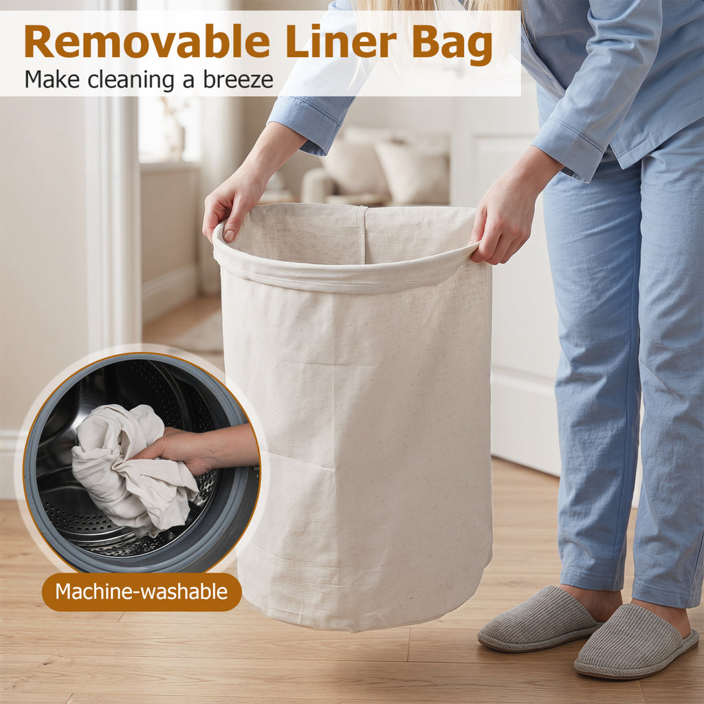 19 Gallon Bamboo Laundry Hamper with Zippered Lid - Semi-cylinder, Natural