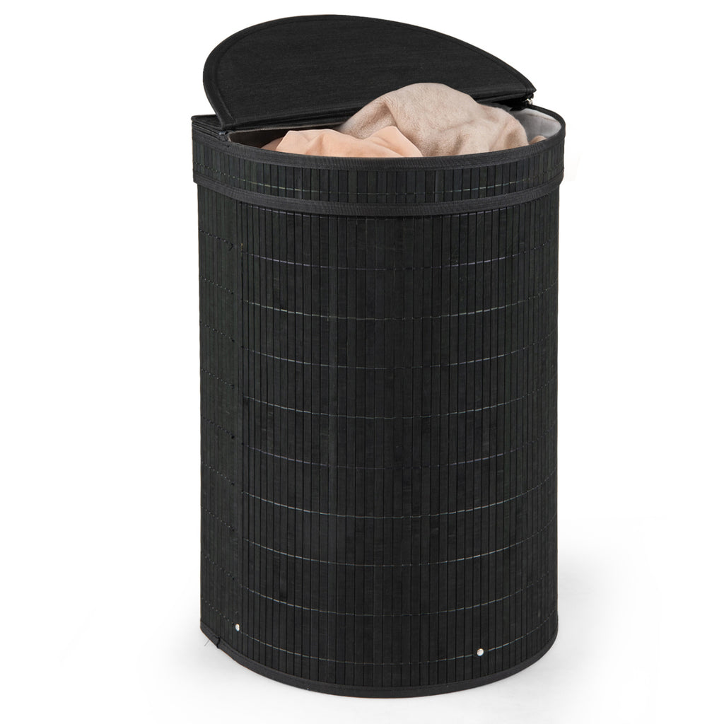 Bamboo Laundry Hamper, 19 Gallons - Semi-cylinder, Black