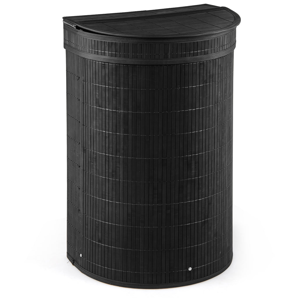 Bamboo Laundry Hamper, 19 Gallons - Semi-cylinder, Black