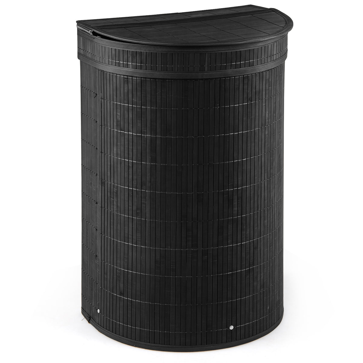 Bamboo Laundry Hamper, 19 Gallons - Semi-cylinder, Black