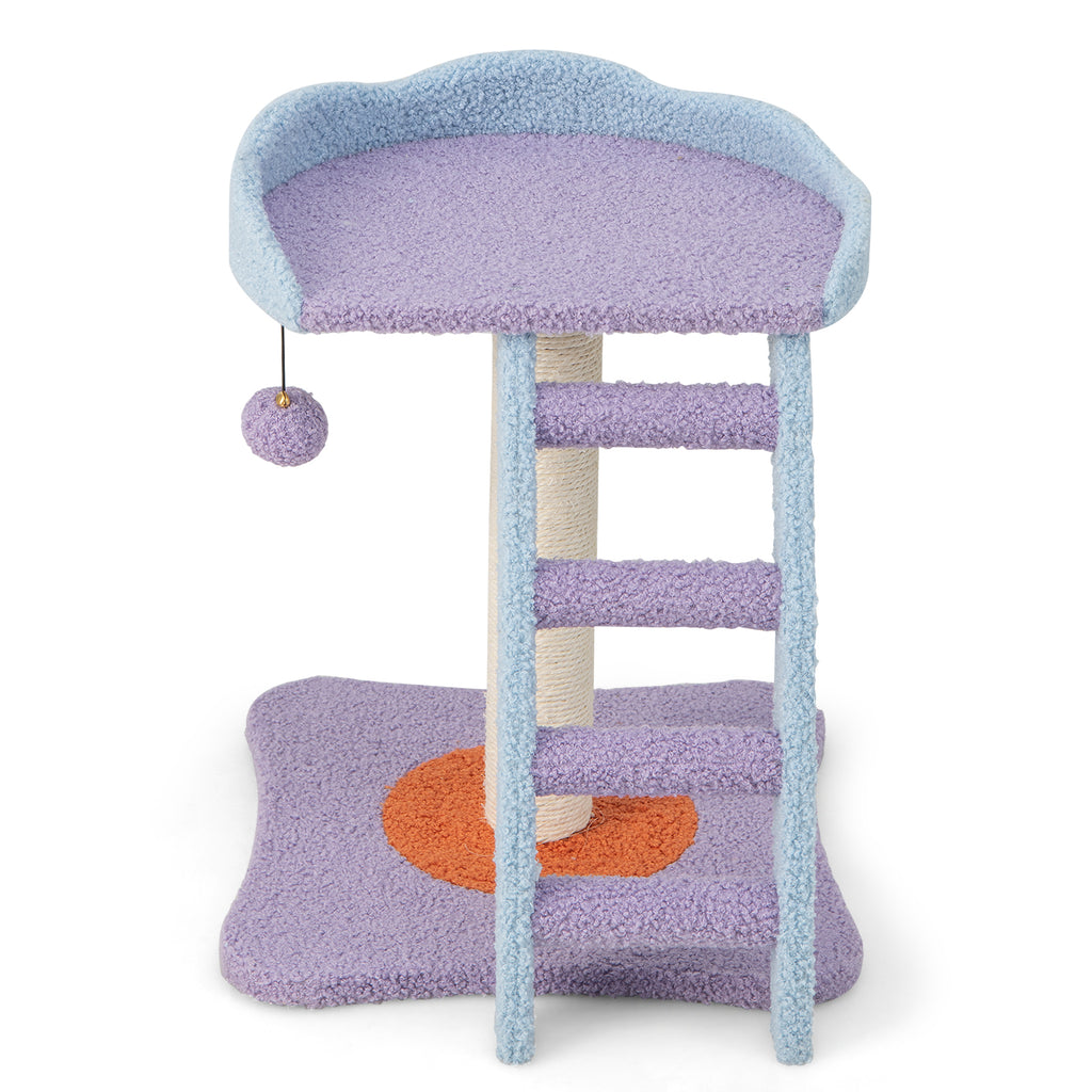 19 Inch Mohair Plush Cat Tree with Ladder & Jingling Ball - Purple