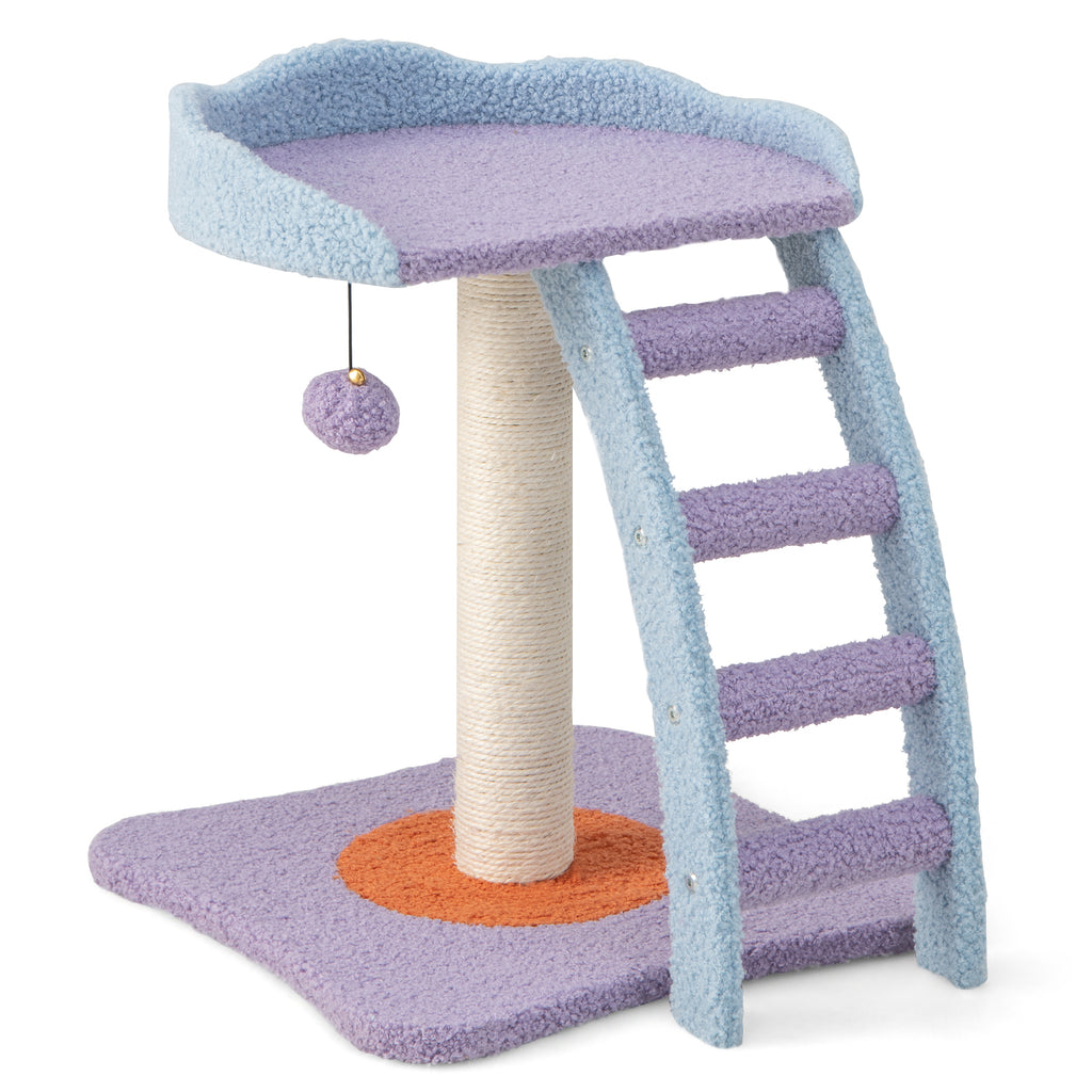 19 Inch Mohair Plush Cat Tree with Ladder & Jingling Ball - Purple