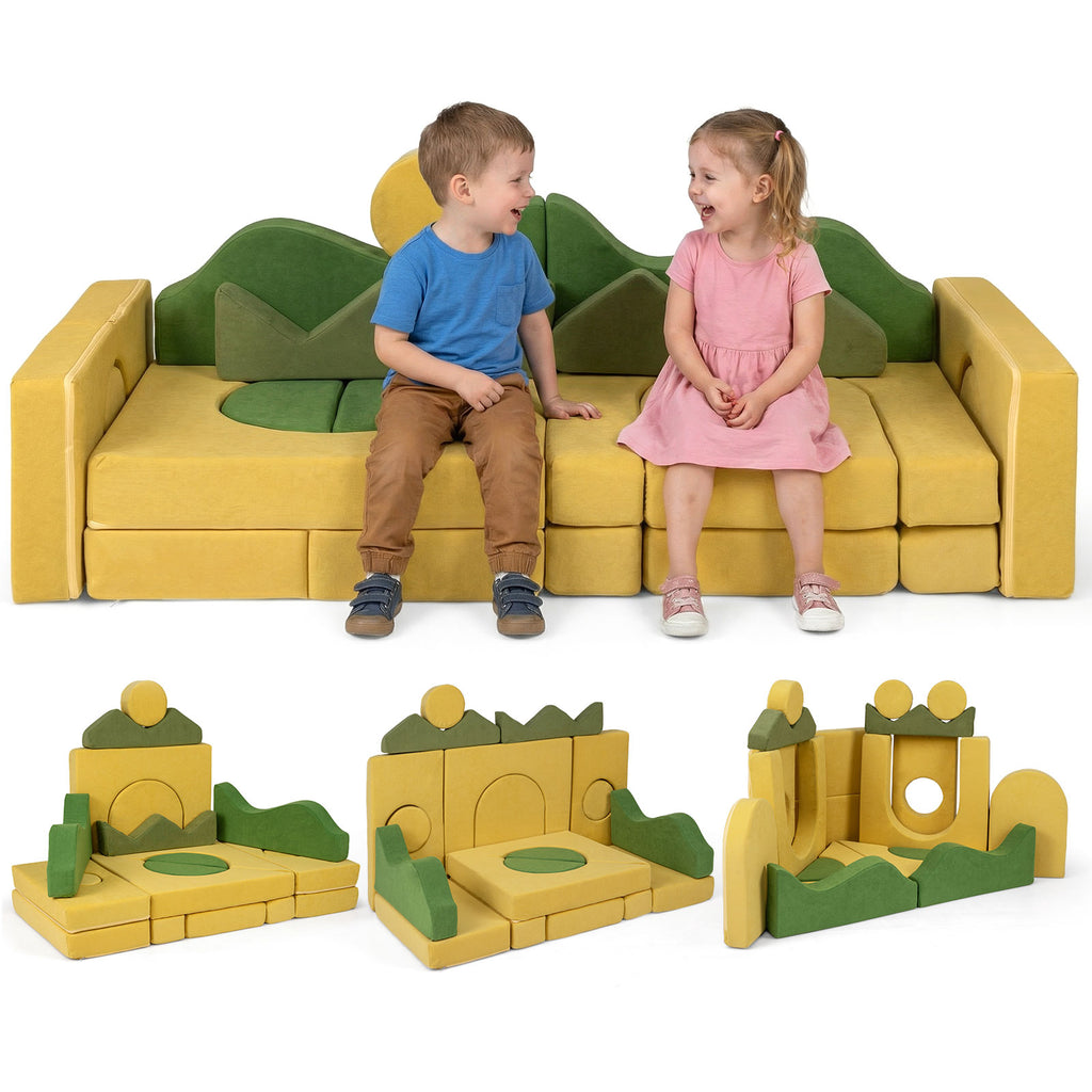 19 Pieces Modular Kids Play Couch Set - Soft Velvet Foam for Creativity & Imaginative Play