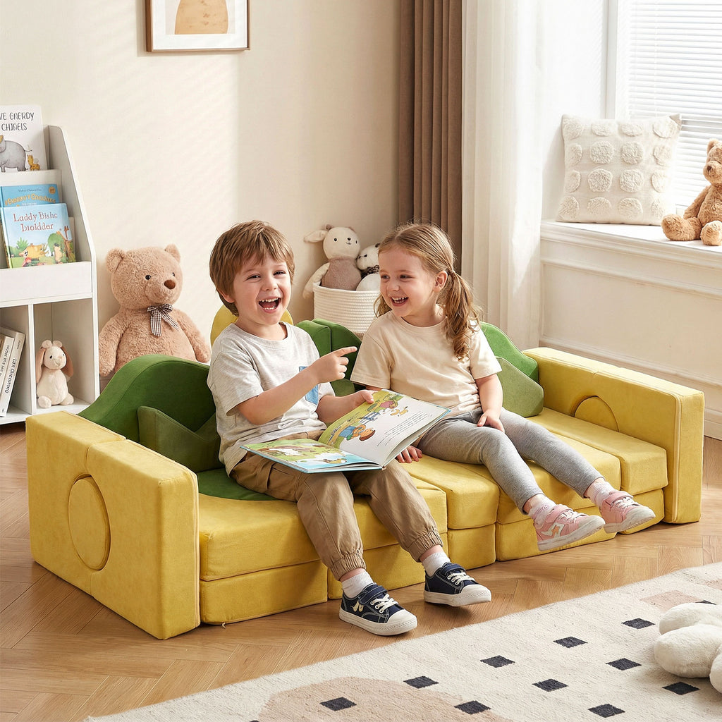 19 Pieces Modular Kids Play Couch Set - Soft Velvet Foam for Creativity & Imaginative Play