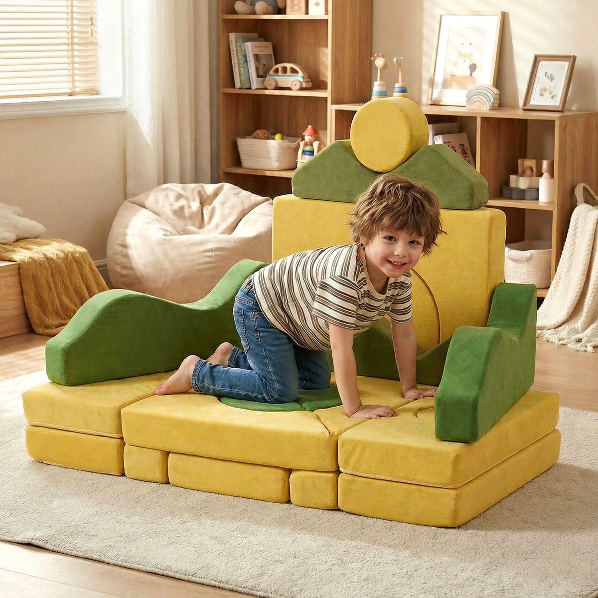 19 Pieces Modular Kids Play Couch Set - Soft Velvet Foam for Creativity & Imaginative Play