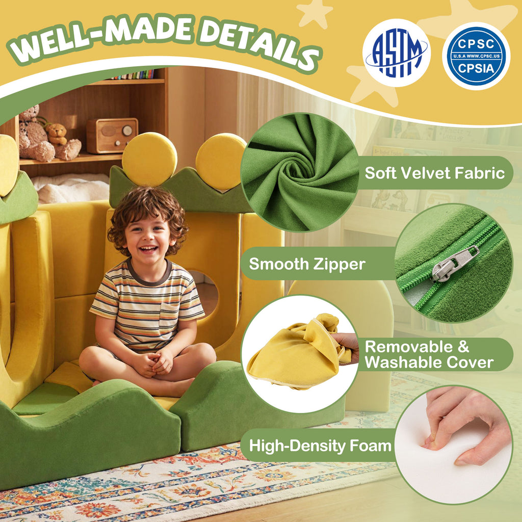 19 Pieces Modular Kids Play Couch Set - Soft Velvet Foam for Creativity & Imaginative Play