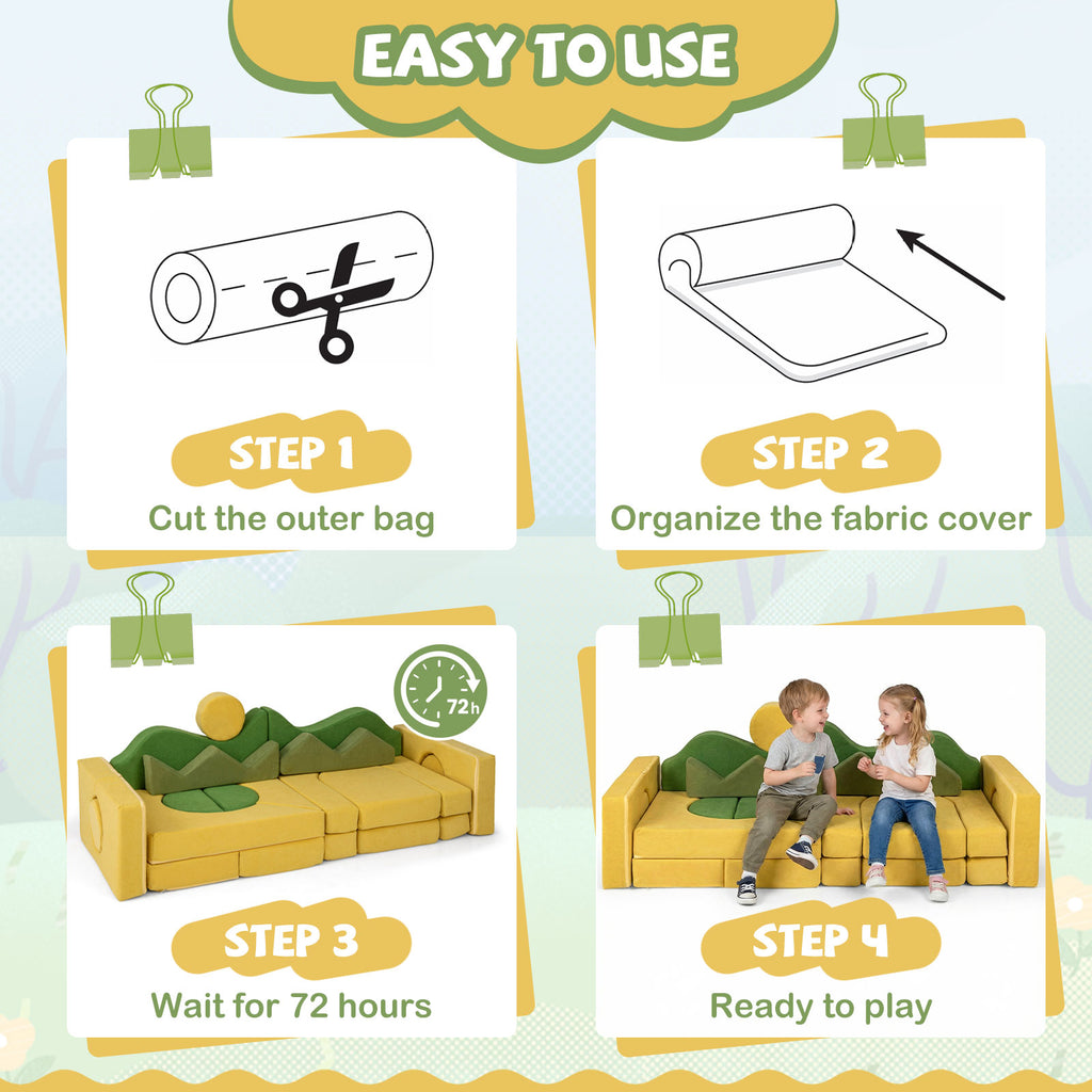 19 Pieces Modular Kids Play Couch Set - Soft Velvet Foam for Creativity & Imaginative Play