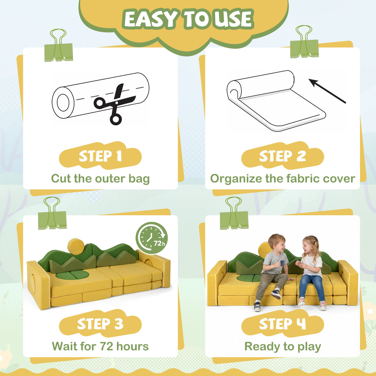 19 Pieces Modular Kids Play Couch Set - Soft Velvet Foam for Creativity & Imaginative Play