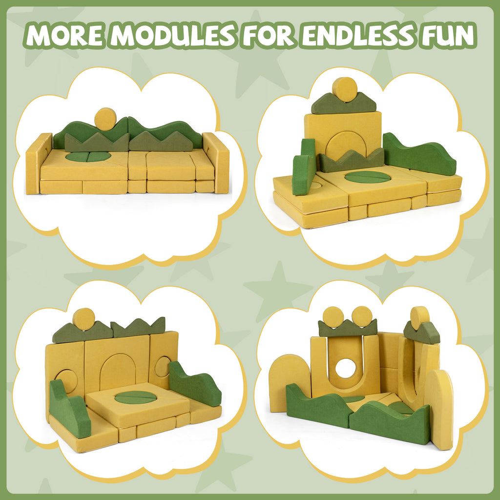 19 Pieces Modular Kids Play Couch Set - Soft Velvet Foam for Creativity & Imaginative Play