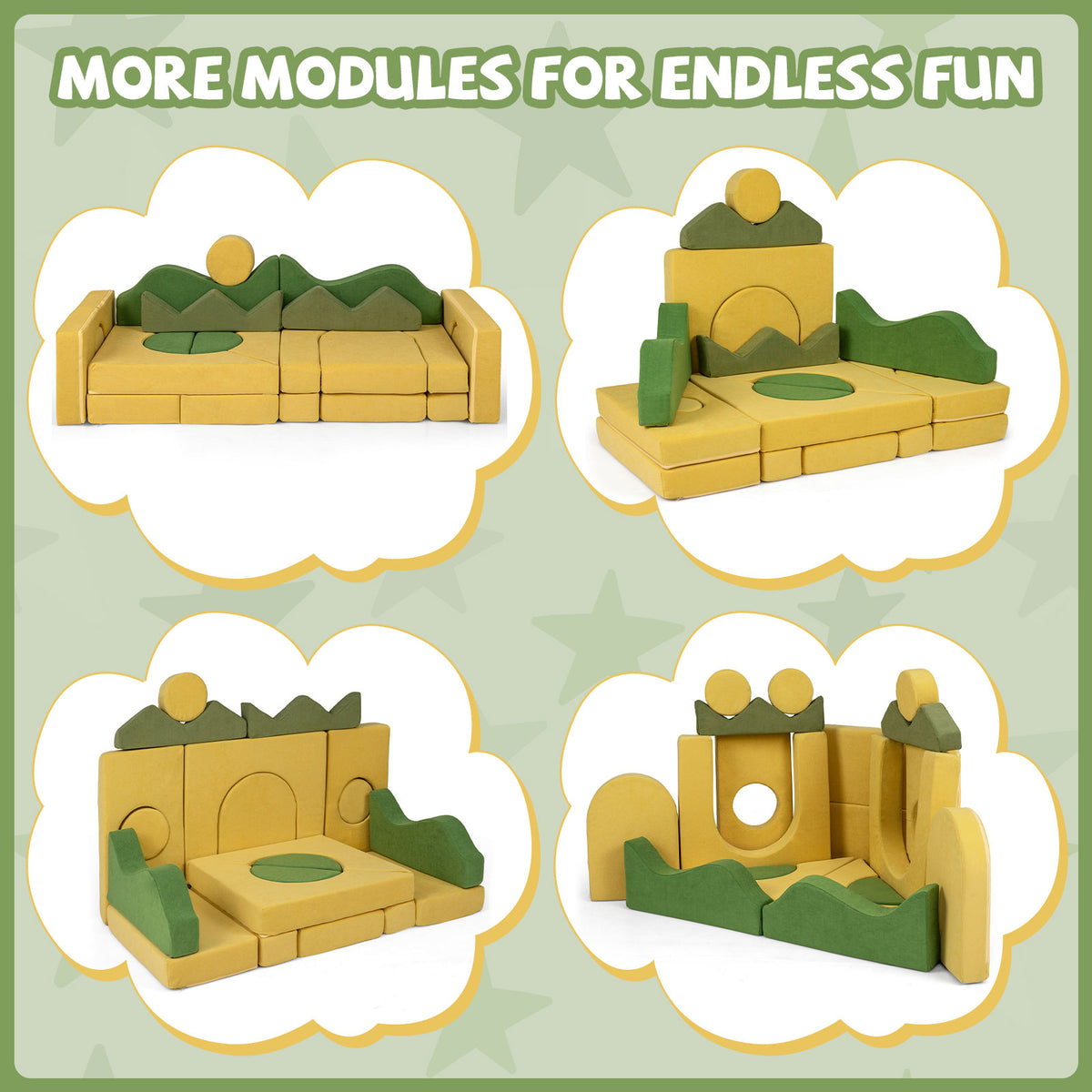 19 Pieces Modular Kids Play Couch Set - Soft Velvet Foam for Creativity & Imaginative Play