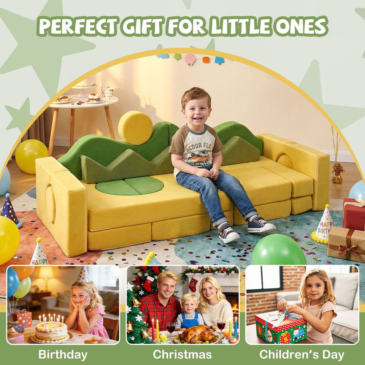 19 Pieces Modular Kids Play Couch Set - Soft Velvet Foam for Creativity & Imaginative Play