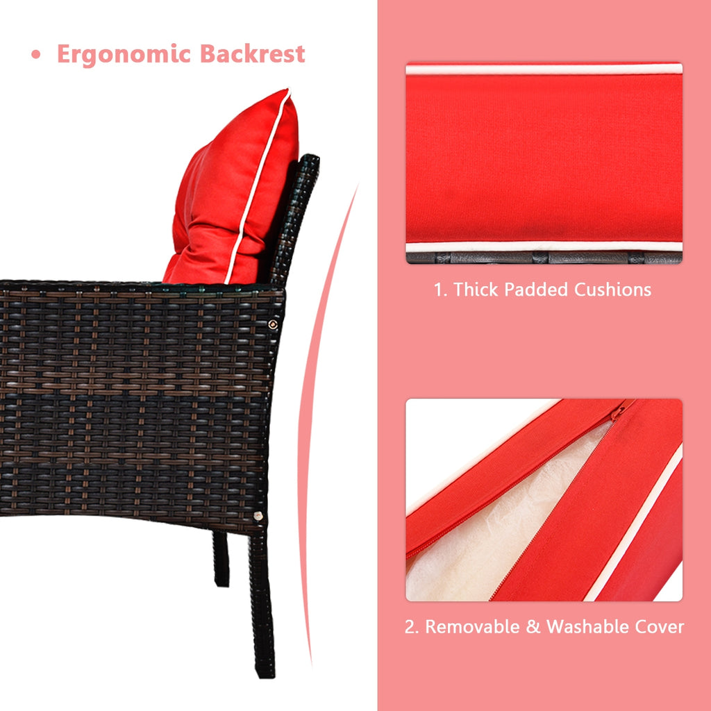 5-Piece Patio Rattan Sofa Set with Cushions - Red