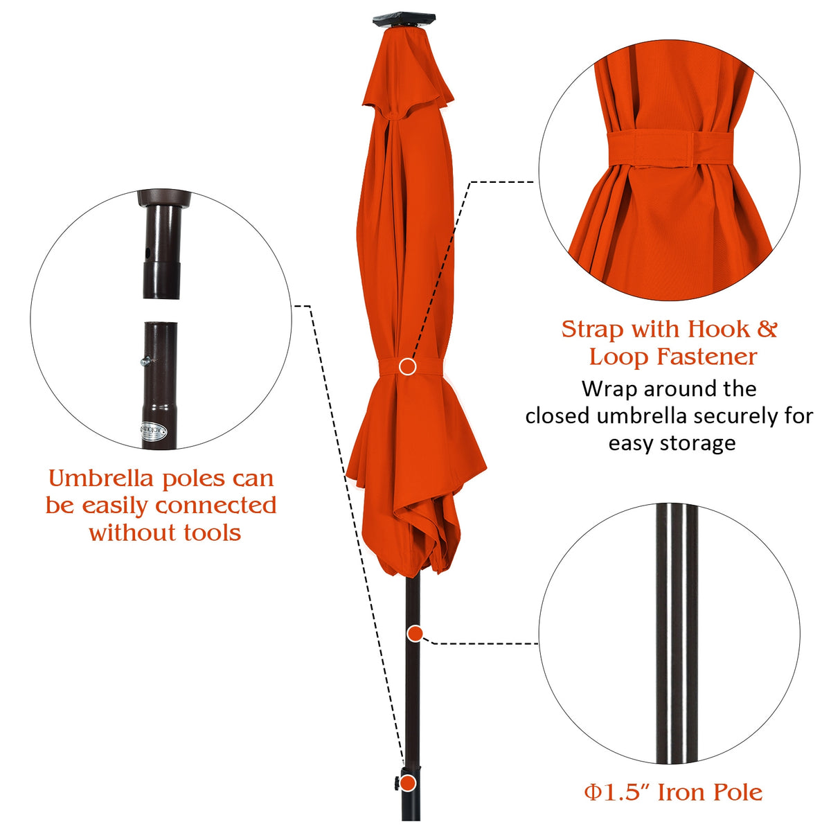 9 Feet Solar LED Lighted Patio Market Umbrella with Tilt Adjustment