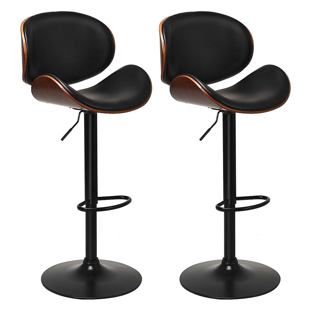 Set of 2 Adjustable Swivel Bar Stools with PU Leather - Curved Chair