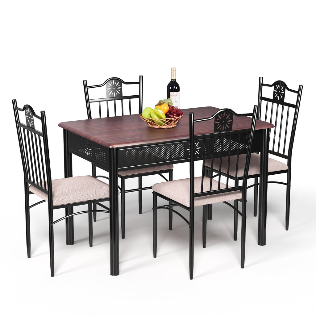 5-Piece Dining Set with Cushioned Chairs - Beige