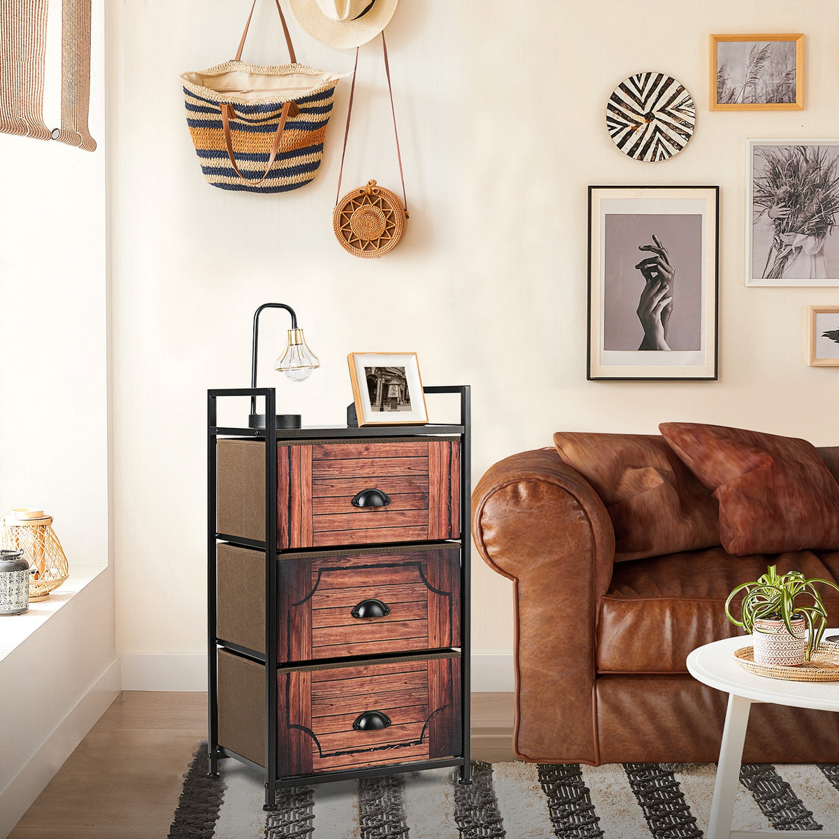 3-Drawer Fabric Storage Tower with Metal Frame