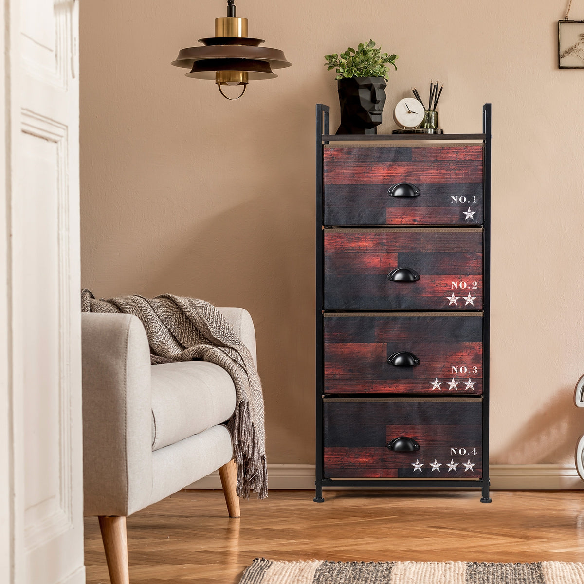 Industrial 4-Drawer Fabric Storage Dresser with Steel Frame