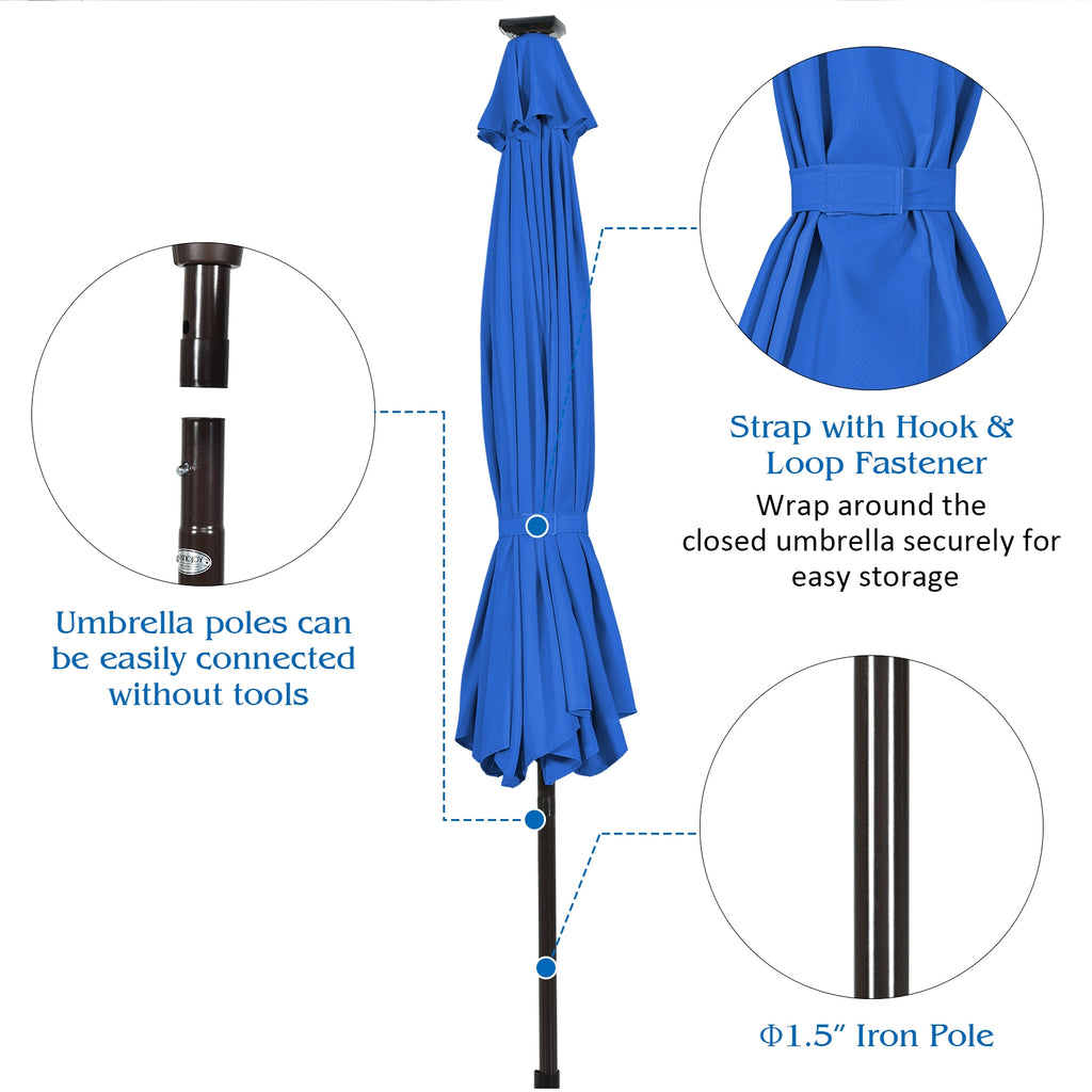 10 Ft Patio Umbrella with 24 Solar LED Lights - Blue