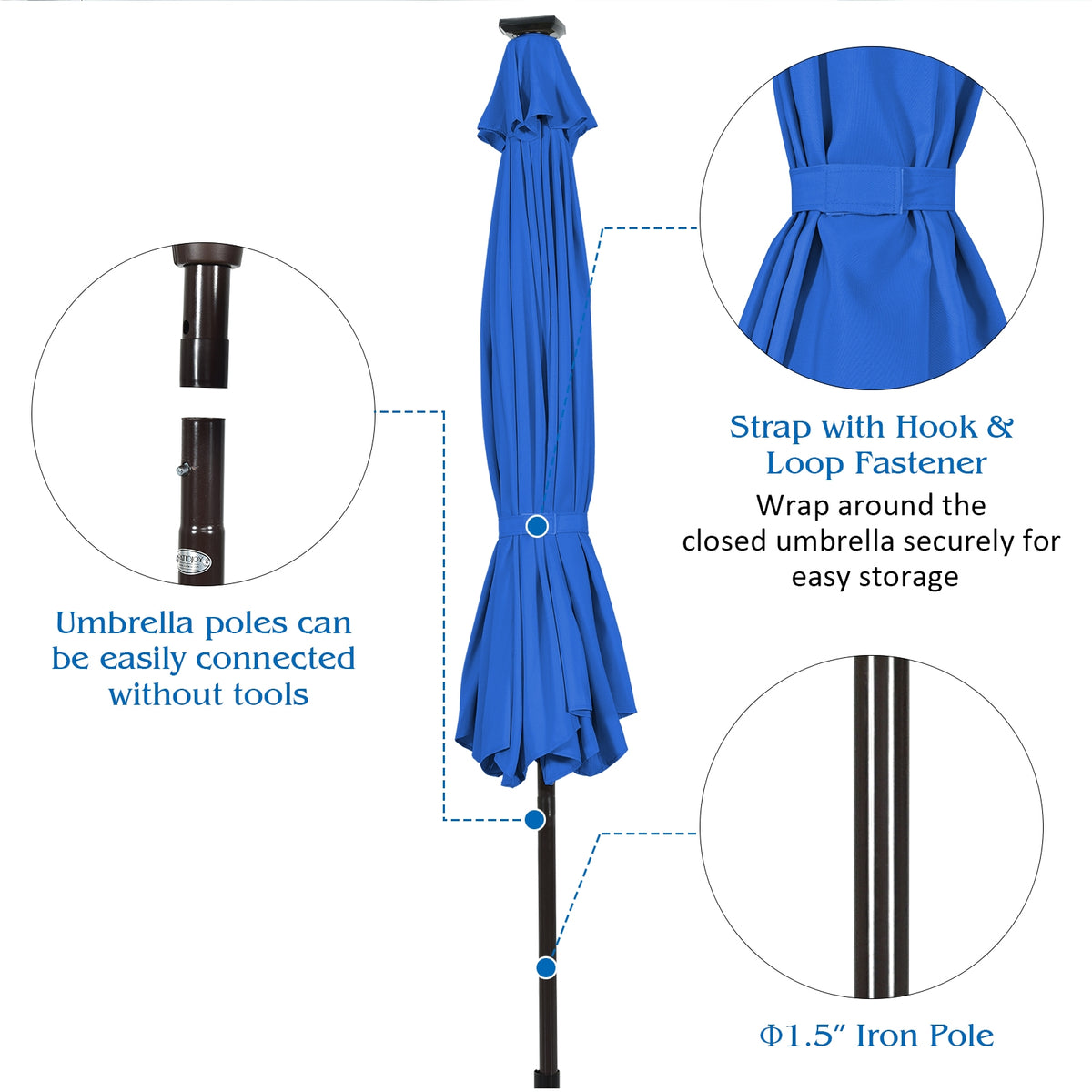 10 Ft Patio Umbrella with 24 Solar LED Lights - Blue