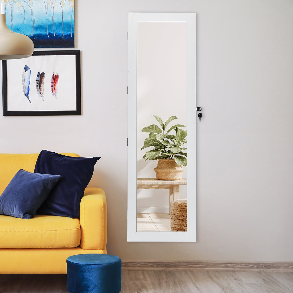 Wall-Mounted Lockable Mirrored Jewelry Cabinet with LED Lights - Style 2