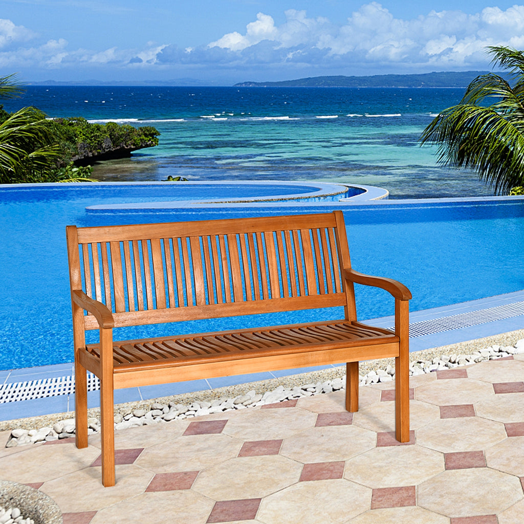 50 Inch Eucalyptus Garden Bench with Curved Backrest