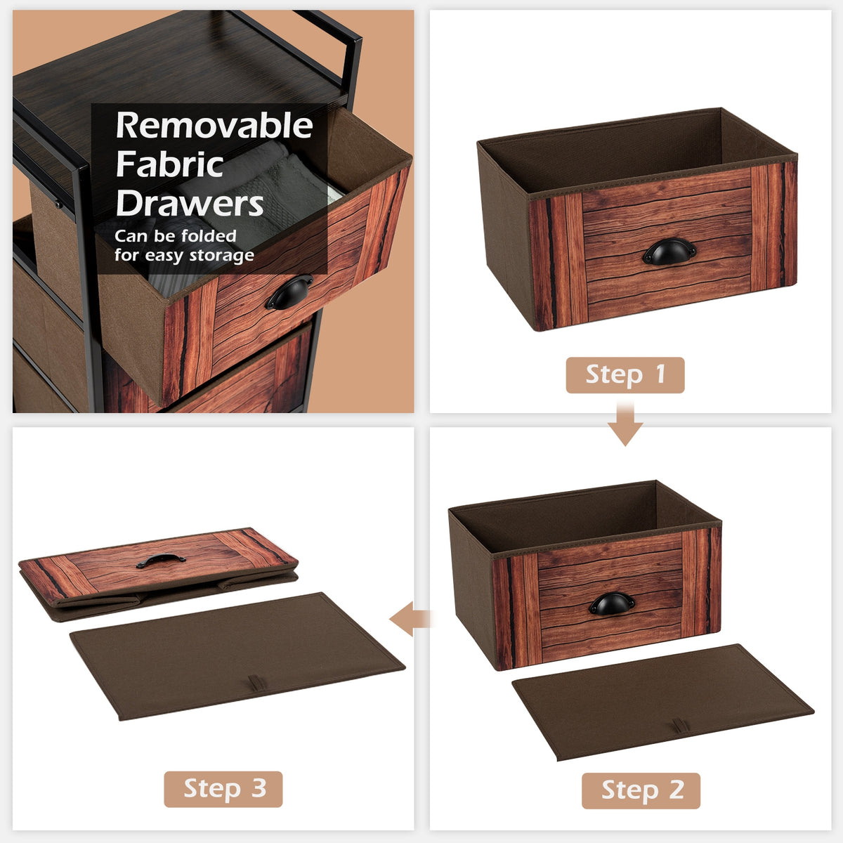 3-Drawer Fabric Storage Tower with Metal Frame