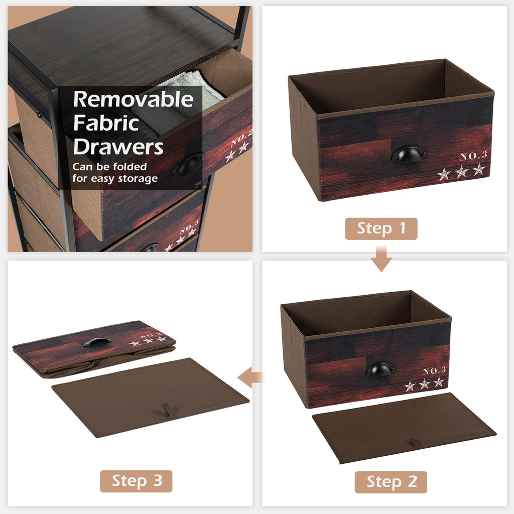 Industrial 4-Drawer Fabric Storage Dresser with Steel Frame