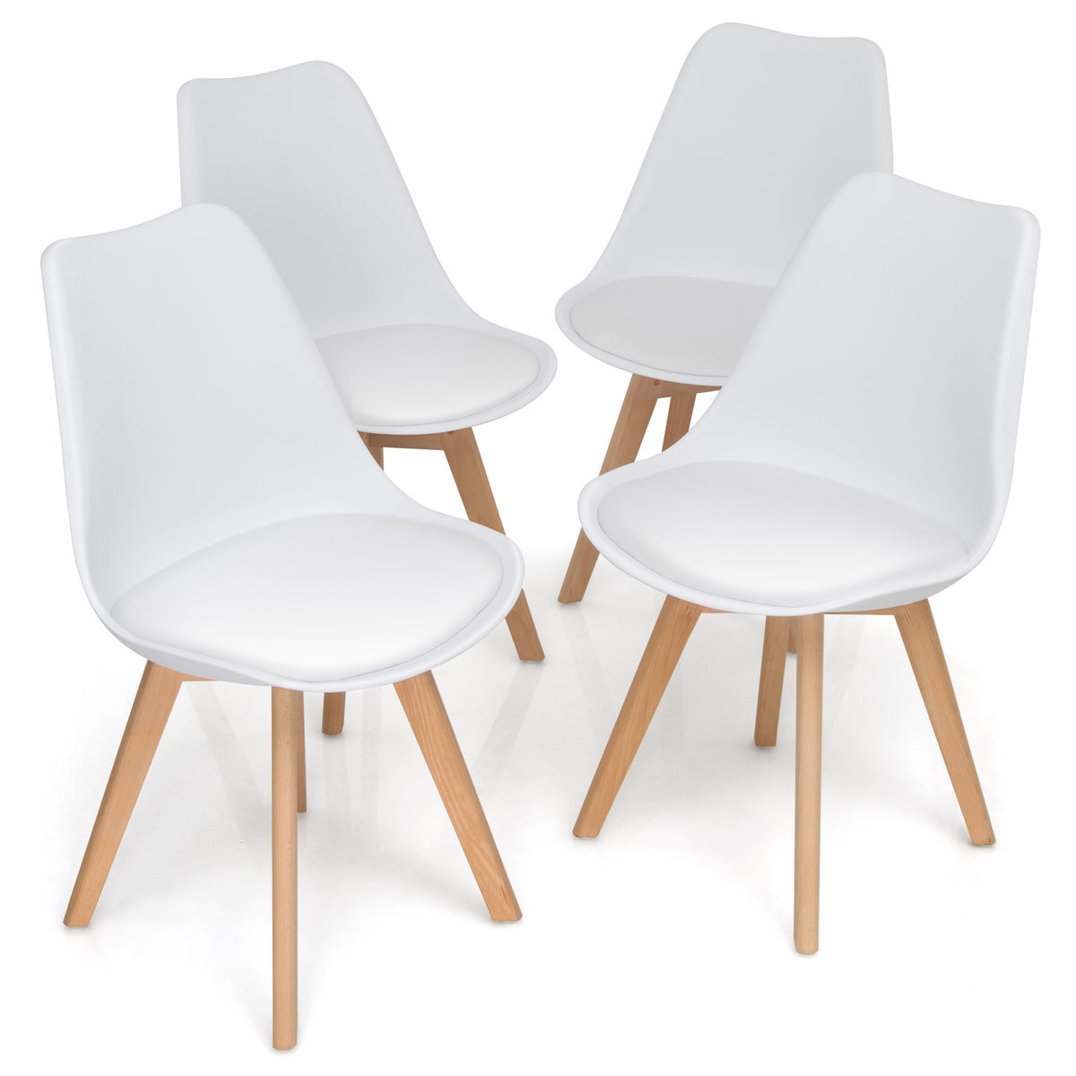 Modern Dining Chair Set of 4 - High Backrest, Padded Seat, White
