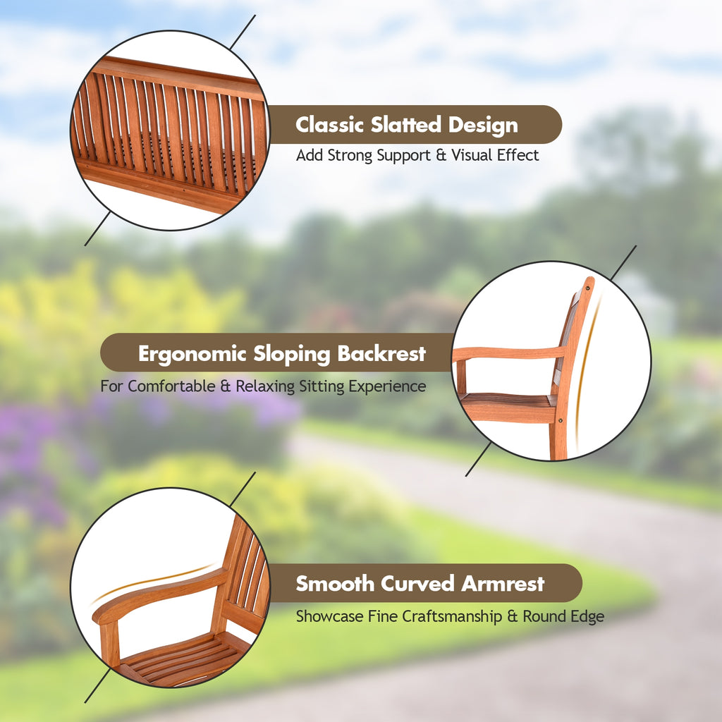 50 Inch Eucalyptus Garden Bench with Curved Backrest
