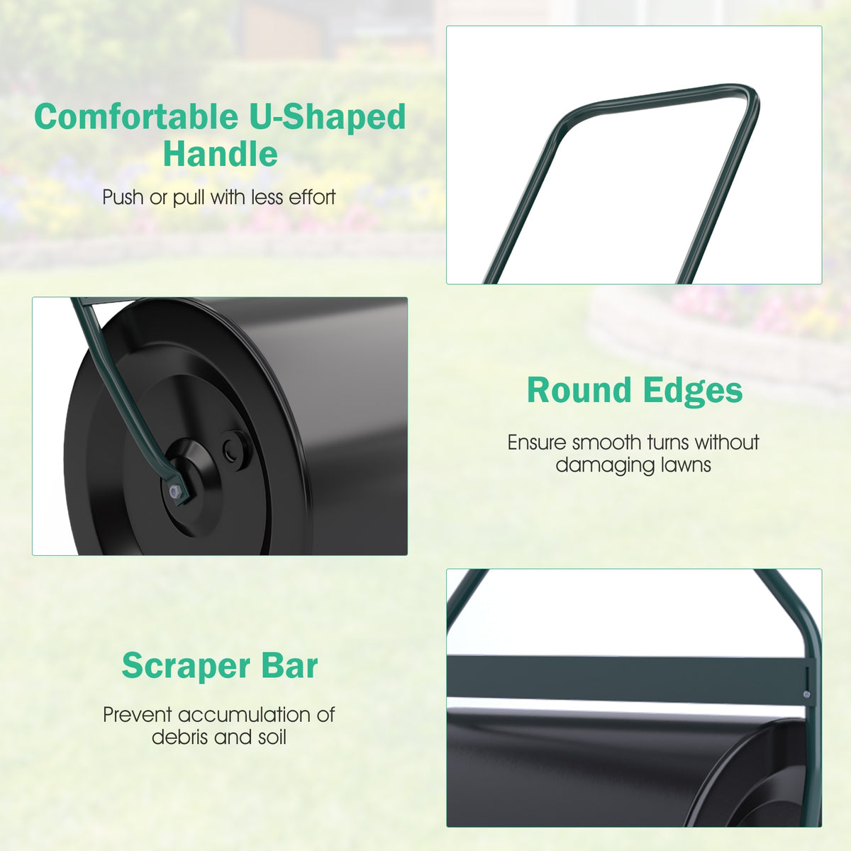 Lawn Roller with U-Shaped Handle for Garden Backyard