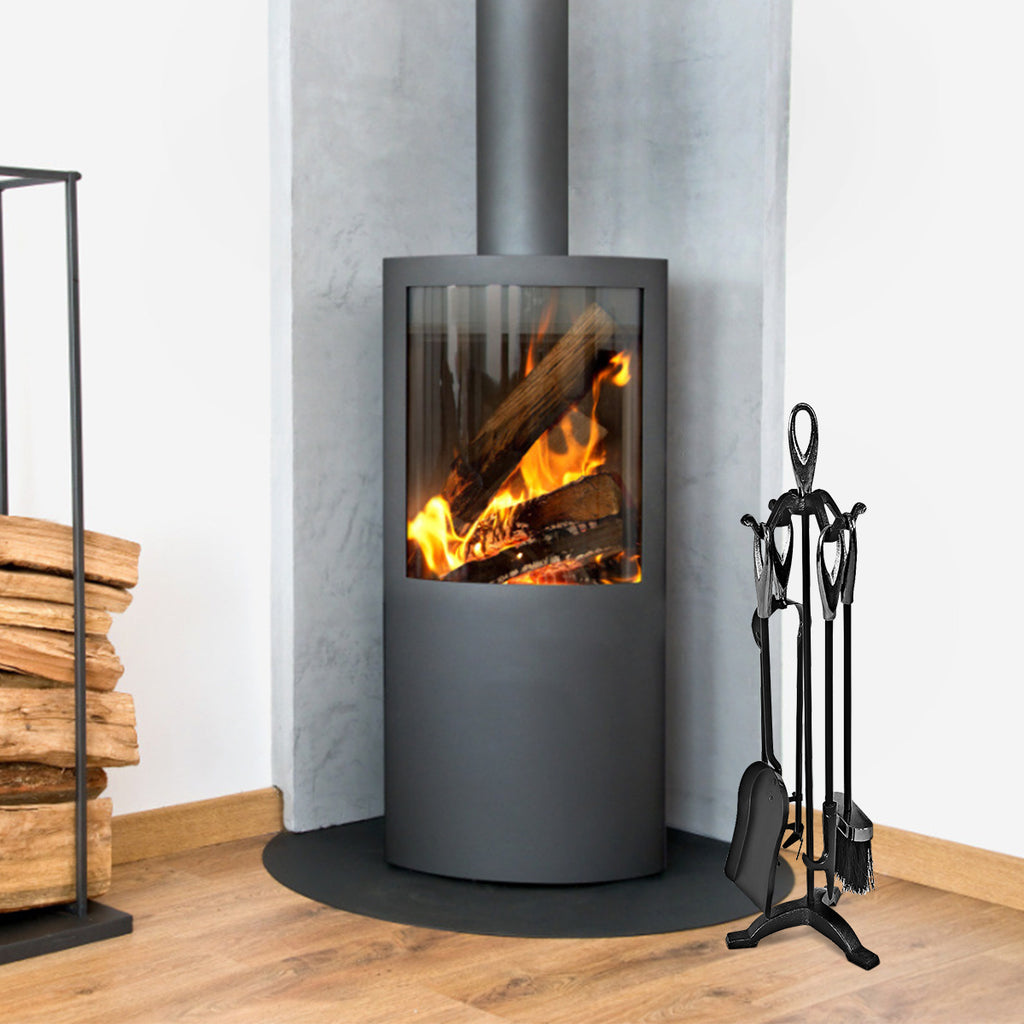 5-Piece Fireplace Tools Set with Stand - Black