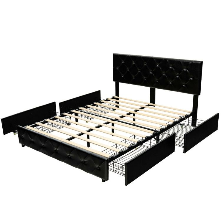 Full Size PU Leather Platform Bed with 4 Storage Drawers