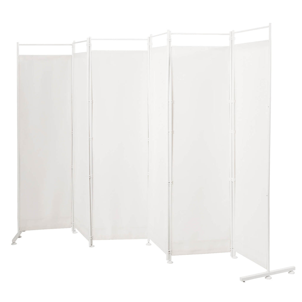 6-Panel Room Divider with Steel Support Base - White, No Wheels, Adjustable Feet