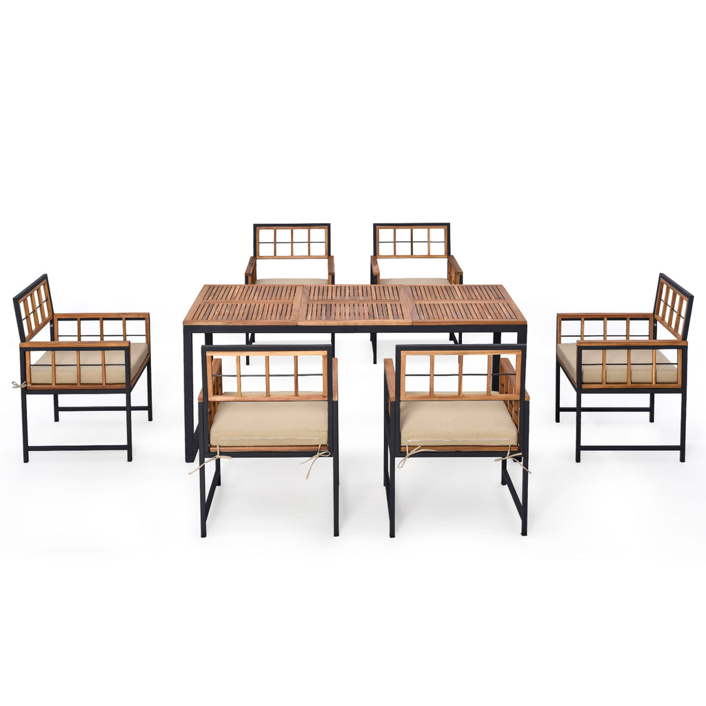 4 Pieces Acacia Wood Patio Dining Set with 1 Rectangular Table and