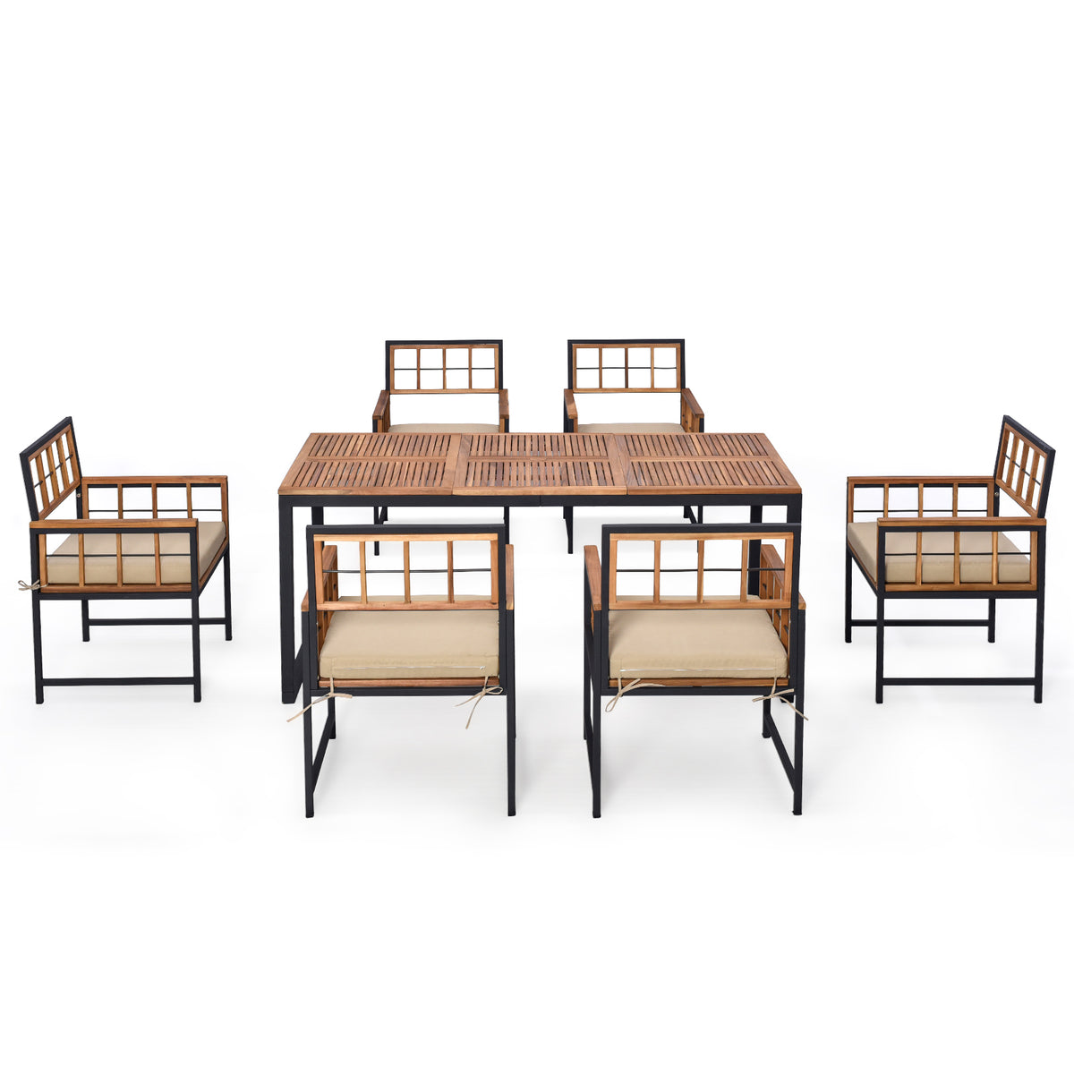 4 Pieces Acacia Wood Patio Dining Set with 1 Rectangular Table and