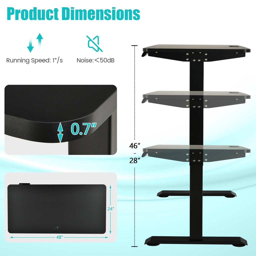 Electric Height Adjustable Standing Desk with Memory Controller - Black