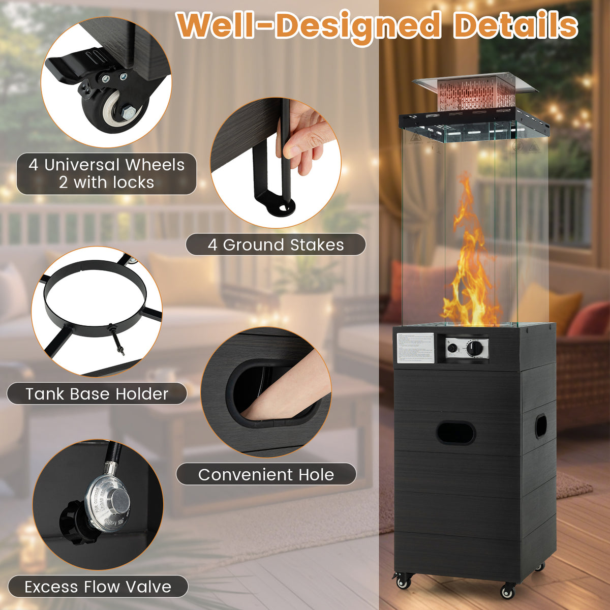 40000 BTU Patio Heater Outdoor Propane Gas with Cover and Wheels