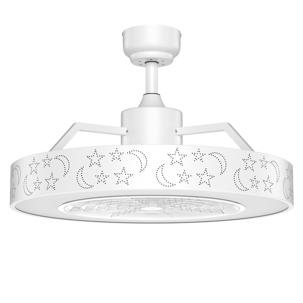 White 23-Inch Ceiling Fan with LED Light and Remote Control