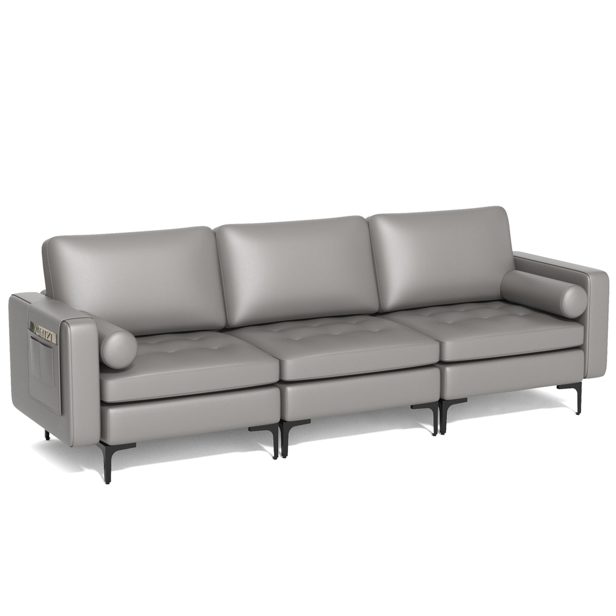 3-Seat Sofa with USB Ports and Storage - Gray