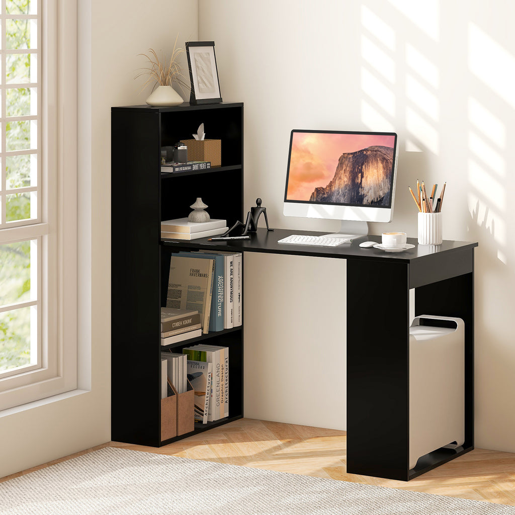 48" Computer Desk with 4-Tier Bookcase and CPU Stand - Black